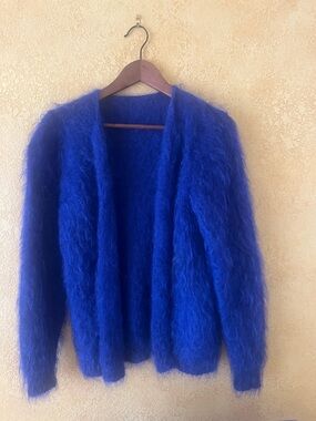Fuzzy Open-Front Women's Cardigan - Blue